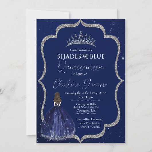 Shades of Blue Quinceañera Einladung zum Geburtsta (Vorderseite)