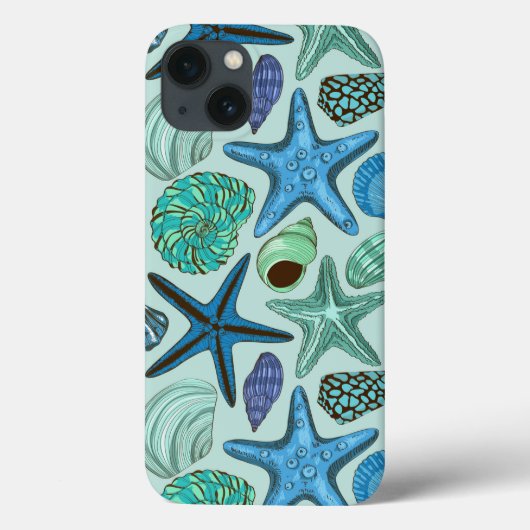 Shades Of Blue Seashells And Starfish Pattern Case-Mate iPhone Hülle (Rückseite)