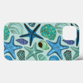 Shades Of Blue Seashells And Starfish Pattern Case-Mate iPhone Hülle (Rückseite (Horizontal))