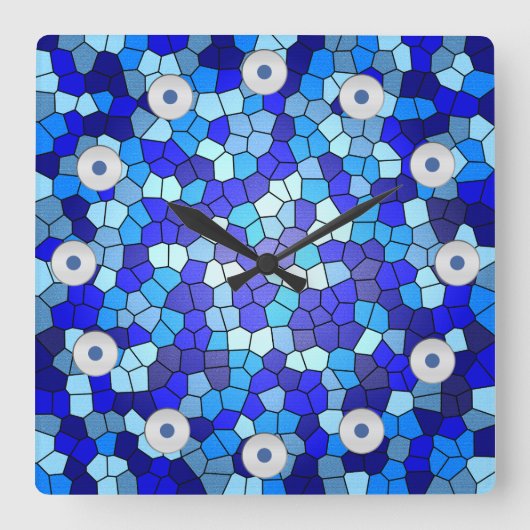 Shades of Blue Stached Glass von Shirley Taylor Quadratische Wanduhr (Vorderseite)