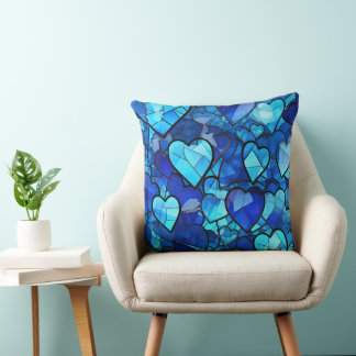 SHADES OF BLUE STAINED GLASS LOOK HEARTS KISSEN