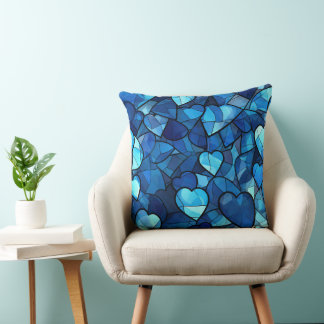 SHADES OF BLUE STAINED GLASS LOOK HEARTS KISSEN