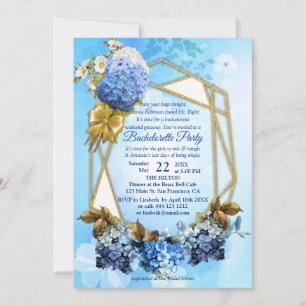 Shades of Blue Watercolor Hydrangeas Bachelorette Einladung