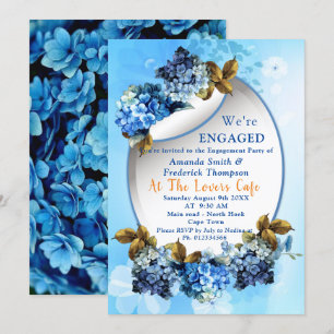 Shades of Blue Watercolor Hydrangeas Verlobung Einladung