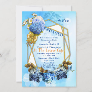Shades of Blue Watercolor Hydrangeas Verlobung Einladung