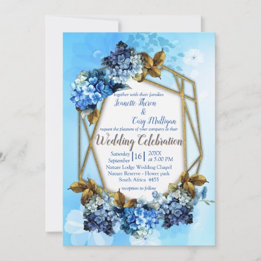 Shades of Blue Watercolor Hydrangeas Wedding Einladung (Vorderseite)
