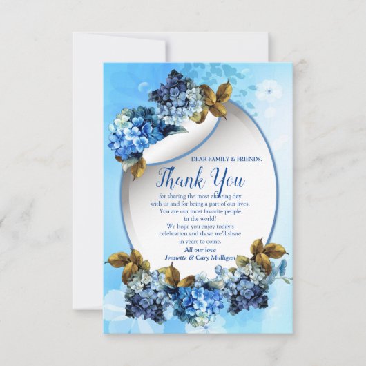 Shades of Blue Watercolor HydrangeasDanke-Karte RSVP Karte (Vorderseite)
