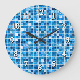 Shades Of Blue 'Watery' Mosaic Tiles Pattern Große Wanduhr