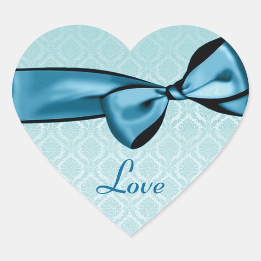 Shades of Blue Wedding Bow Damask Heart Sticker (Vorderseite)