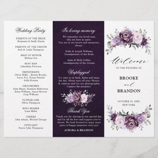 Shades of Dusty Lila Blooms Wedding Program (Vorderseite)