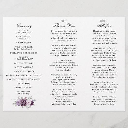 Shades of Dusty Lila Blooms Wedding Program (Rückseite)