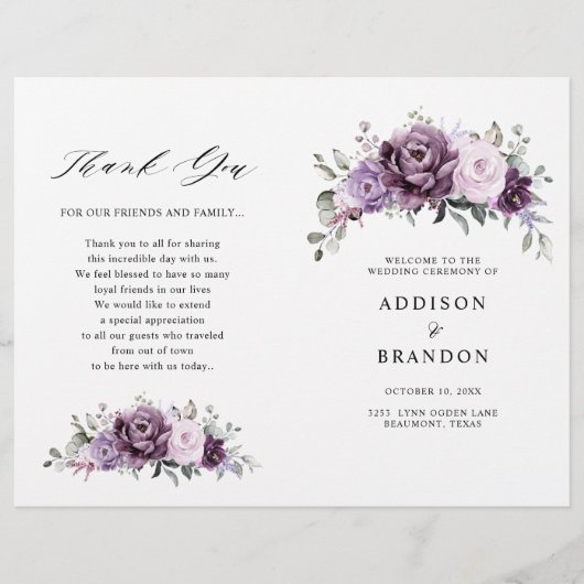Shades of Dusty Lila Blooms Wedding Program (Vorderseite)