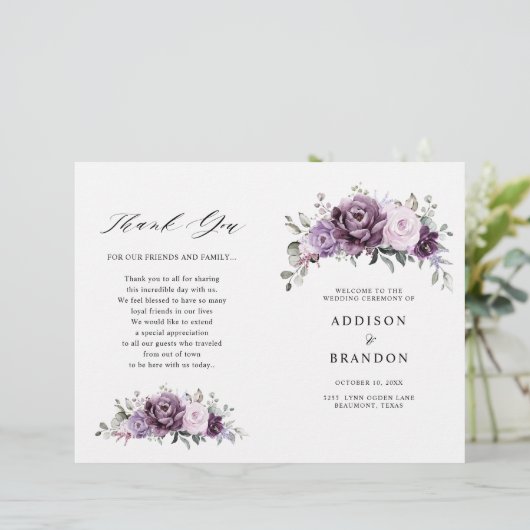 Shades of Dusty Lila Blooms Wedding Program (Stehend Vorderseite)