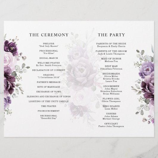 Shades of Dusty Lila Blooms Wedding Program (Rückseite)