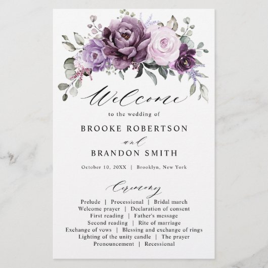 Shades of Dusty Lila Blooms Wedding Program (Vorderseite)