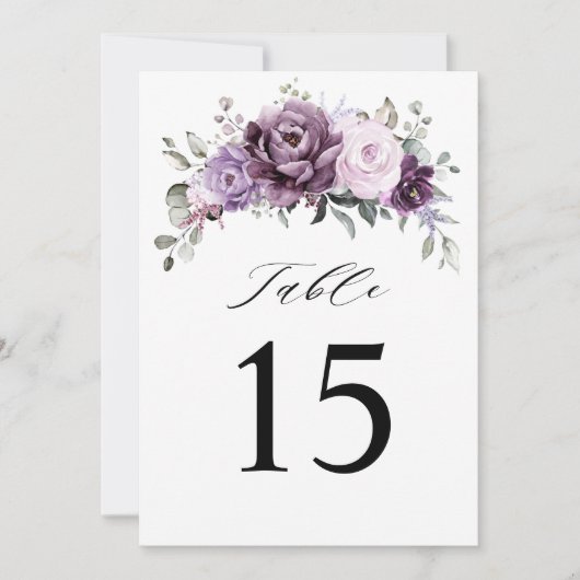 Shades of Dusty Lila Wedding Tischnummer Card (Vorderseite)