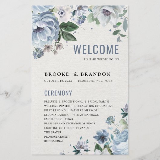 Shades of Gray Dusty Blue Winter Wedding Program (Vorderseite)