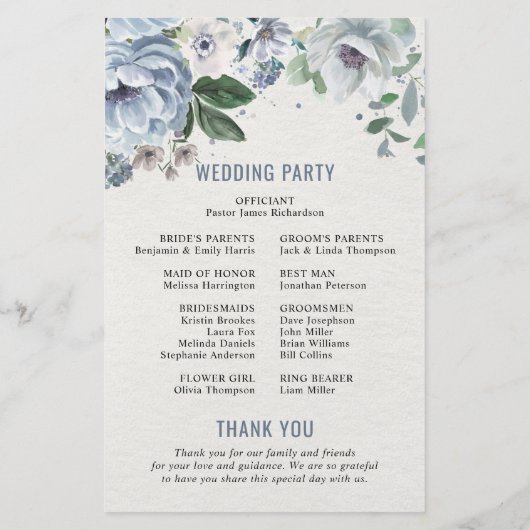 Shades of Gray Dusty Blue Winter Wedding Program (Rückseite)