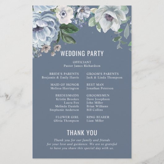 Shades of Gray Dusty Blue Winter Wedding Program (Rückseite)