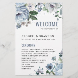 Shades of Gray Dusty Blue Winter Wedding Program
