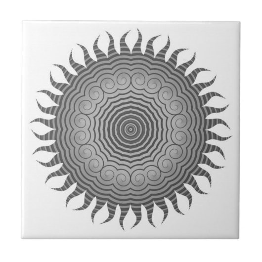 Shades of Gray Sun Mandala Keramik Tile Fliese (Vorderseite)