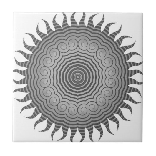 Shades of Gray Sun Mandala Keramik Tile Fliese (Vorderseite)