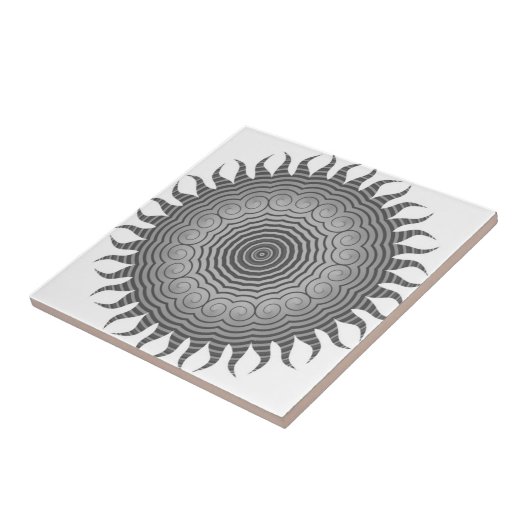 Shades of Gray Sun Mandala Keramik Tile Fliese (Seite)