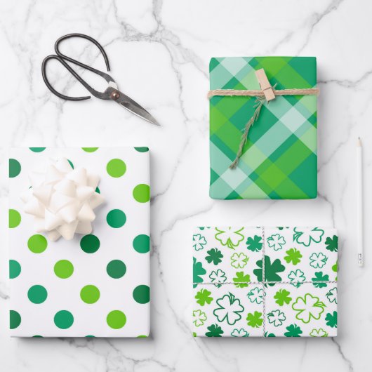 SHADES OF GREEN AND WHITE IRISH PATTERNS GESCHENKPAPIER SET (Vorderseite)