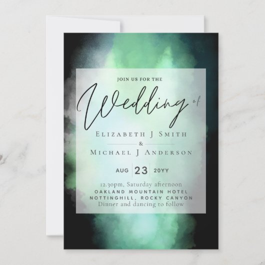 Shades of Green Black Modern Budget Hochzeit (Vorderseite)