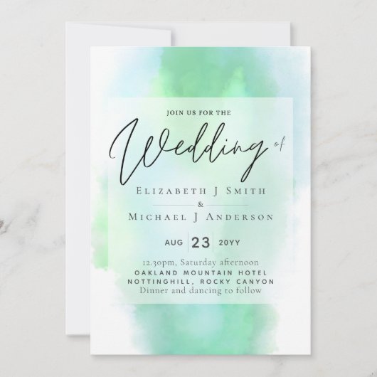 Shades of Green Modern Budget Wedding Einladung (Vorderseite)