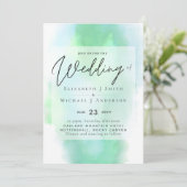 Shades of Green Modern Budget Wedding Einladung (Stehend Vorderseite)
