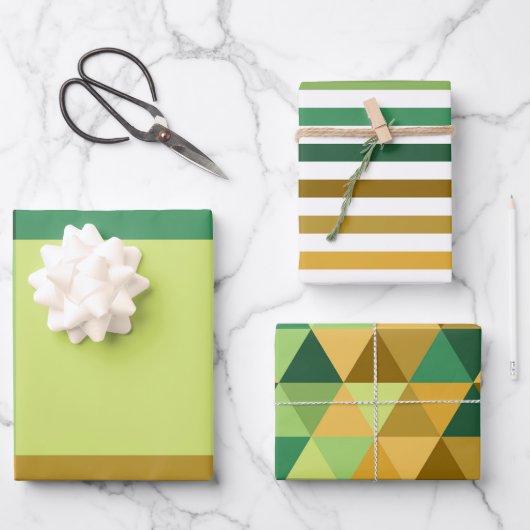 SHADES OF GREEN ORANGE BROWN GEOMETRIC PATTERNS GESCHENKPAPIER SET (Vorderseite)