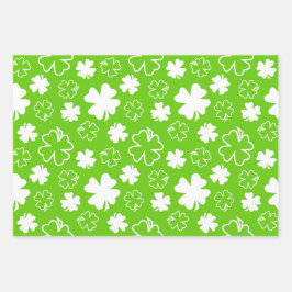 SHADES OF GREEN WITH WHITE IRISH SHAMROCKS GESCHENKPAPIER SET