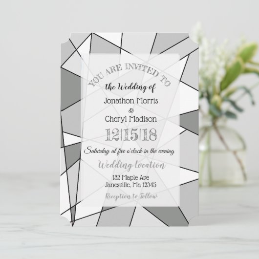 Shades of Grey Geometric Wedding Einladungen (Stehend Vorderseite)