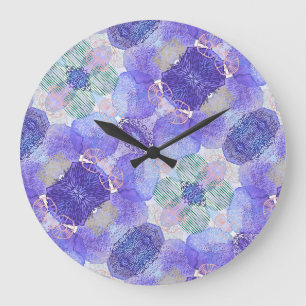 Shades of Lavender and Green Abstract Flowers Große Wanduhr