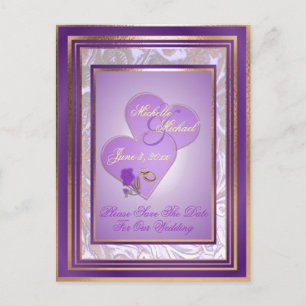 Shades of Lavender Lila Gold Wedding Rett Datum Ankündigungspostkarte