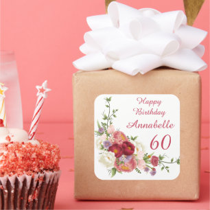Shades of Pink White Peony Flower Happy Birthday Quadratischer Aufkleber