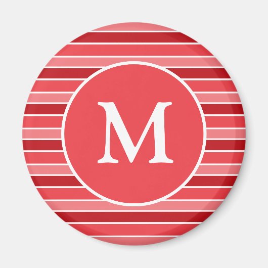 Shades of Red and White Striped Monogrammed Magnet (Vorne)