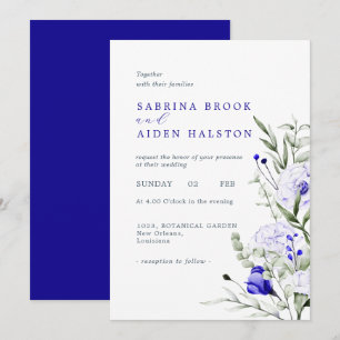 Shades of Royal Blue Ivory Blumenhochzeit Einladung