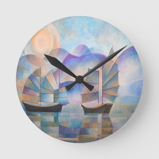 Shades of Tranquility Oriental Junks Runde Wanduhr (Vorderseite)