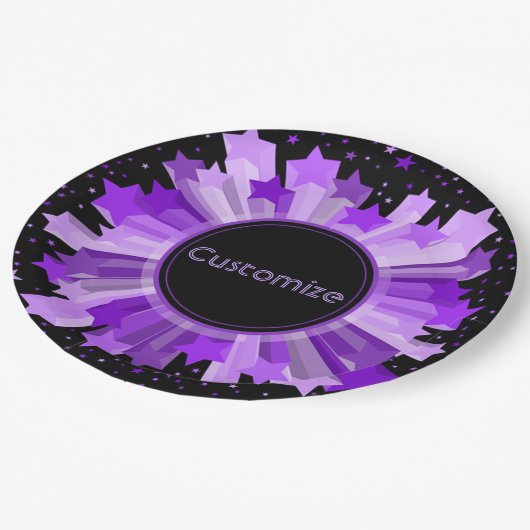 Shades von Party-Tellern mit Lila Sternexplosion Pappteller (Schrägansicht)