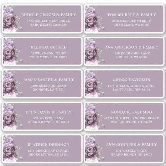 Shades von staubigen Lila Plum Wedding Guest Addre Aufkleber (Vorderseite)
