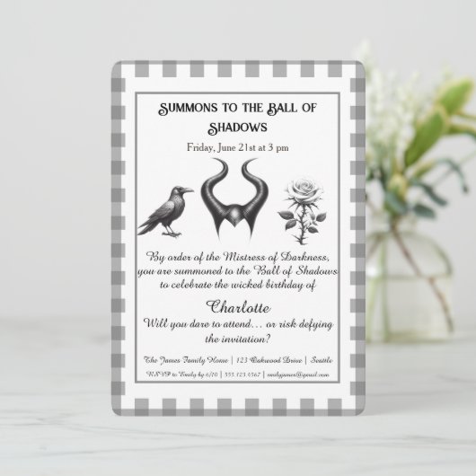 Shadow Ball Dark Fantasy Birthday Design Script Einladung (Stehend Vorderseite)