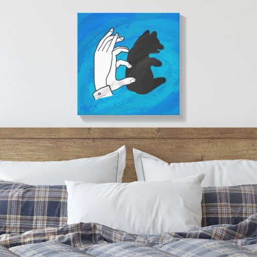 Shadow Bear Cube On Blue Leinwanddruck (Insitu (Schlafzimmer))