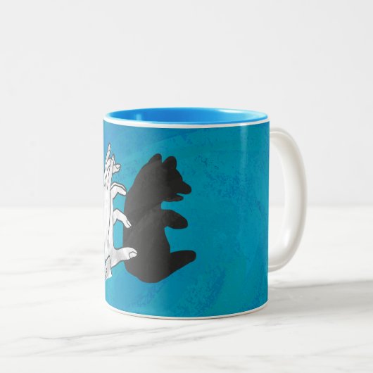 Shadow Bear Cube On Blue Zweifarbige Tasse (VorderseiteRechts)