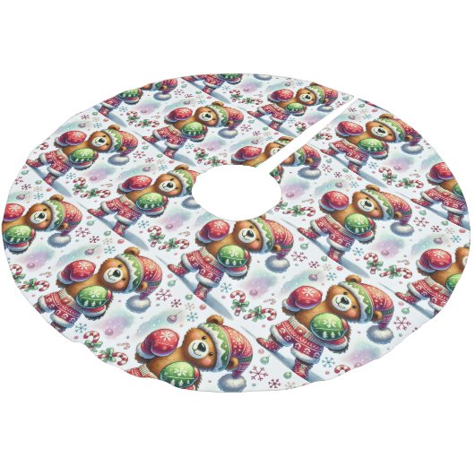 Shadow Boxing Holiday Bear Polyester Weihnachtsbaumdecke (Schrägansicht)