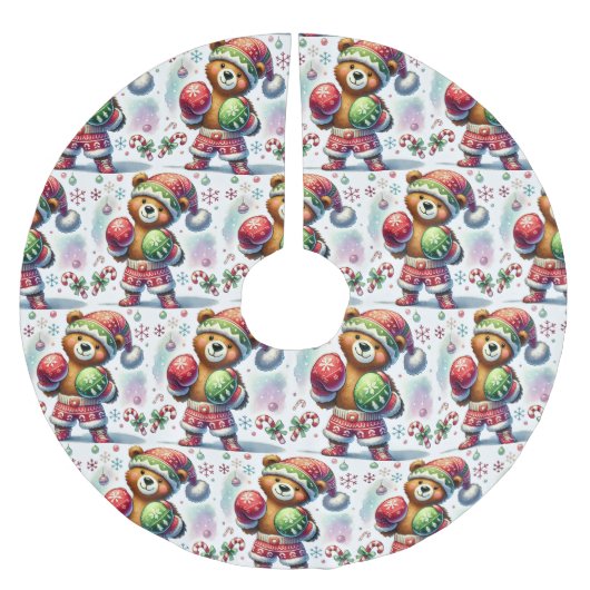 Shadow Boxing Holiday Bear Polyester Weihnachtsbaumdecke (Vorderseite)