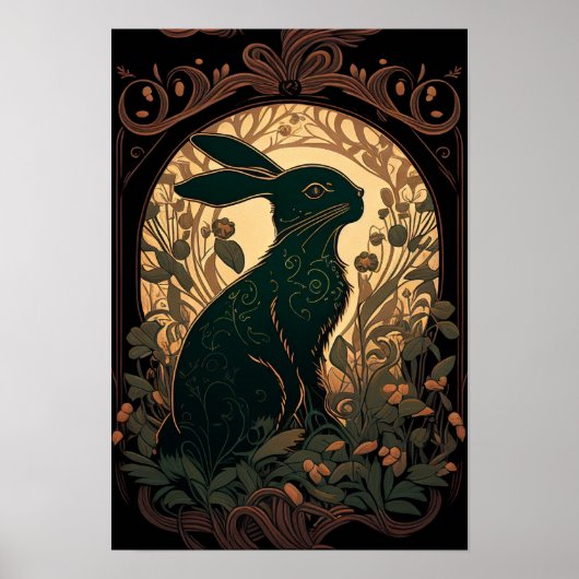 Shadow Bunn — Art Nouveau Black Rabbit/Bunny Poster (Vorne)