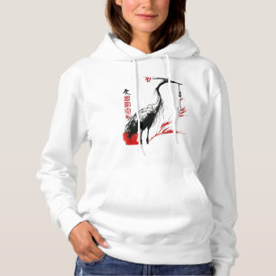 Shadow Crane Elegance 🖤 Mystical Asian Ink Artwor Hoodie