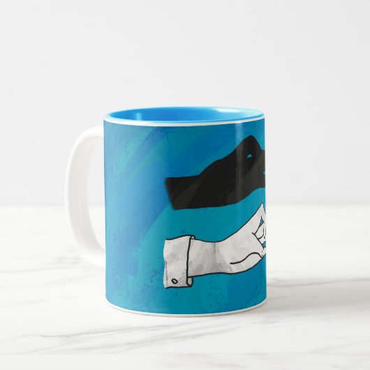 Shadow Duck On Blue Zweifarbige Tasse (Vorderseite Links)